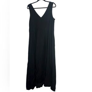 Rosso35 black v-neck linen sleeveless maxi dress size 46